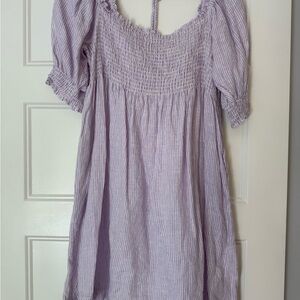 Purple Striped Smocked Dress